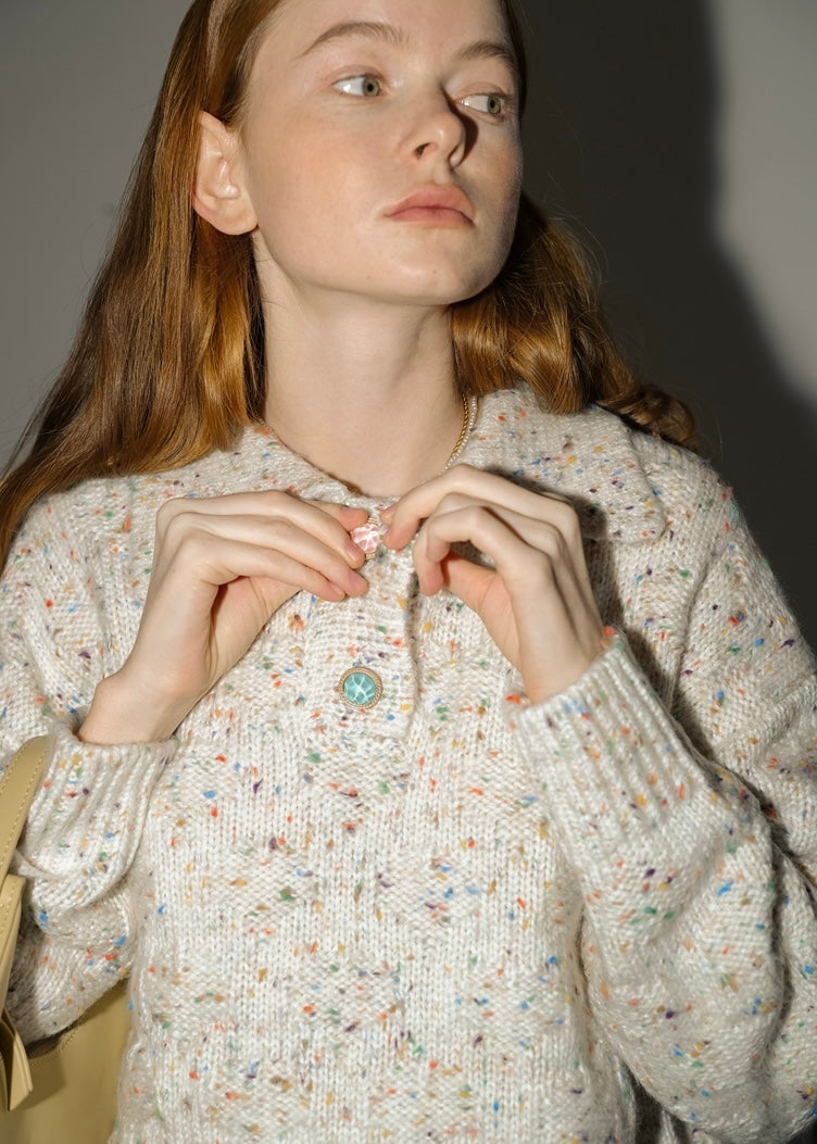 Speckled Cream Gray Vintage Cozy Pullover Sweater
