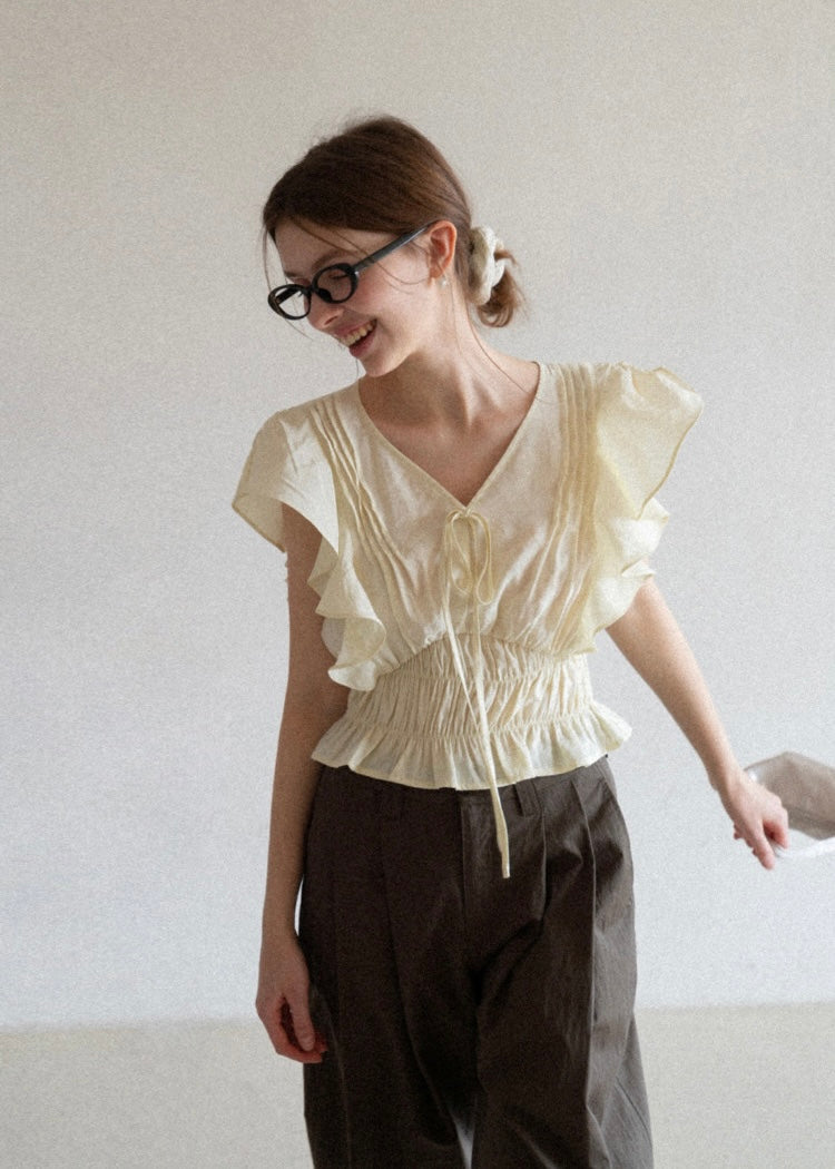 Soft Frill Smocked Waist Summer Blouse
