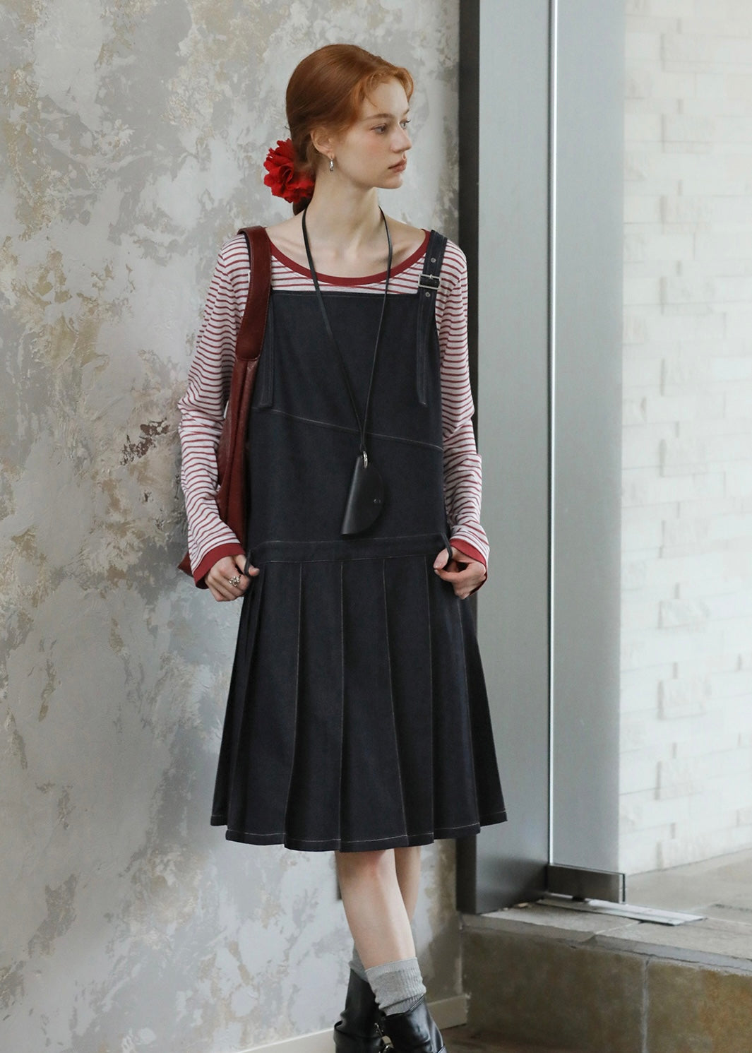 Vintage Casual Denim Pinafore Dress