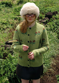Mossy Rose Wool Floral Jacquard Cardigan