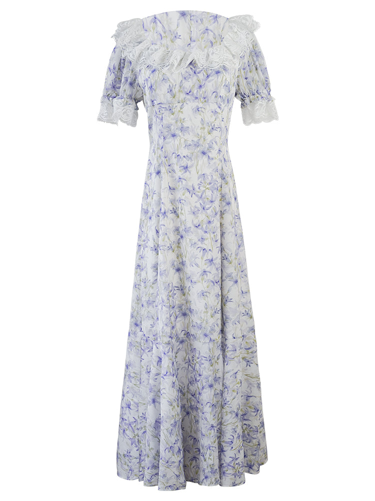Lavender Lace Waltz Dress | Vintage Floral Puff Sleeve Dress