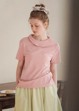 Morning Collar Knit Top Soft Vintage Short Sleeve Tee(2COLOR)