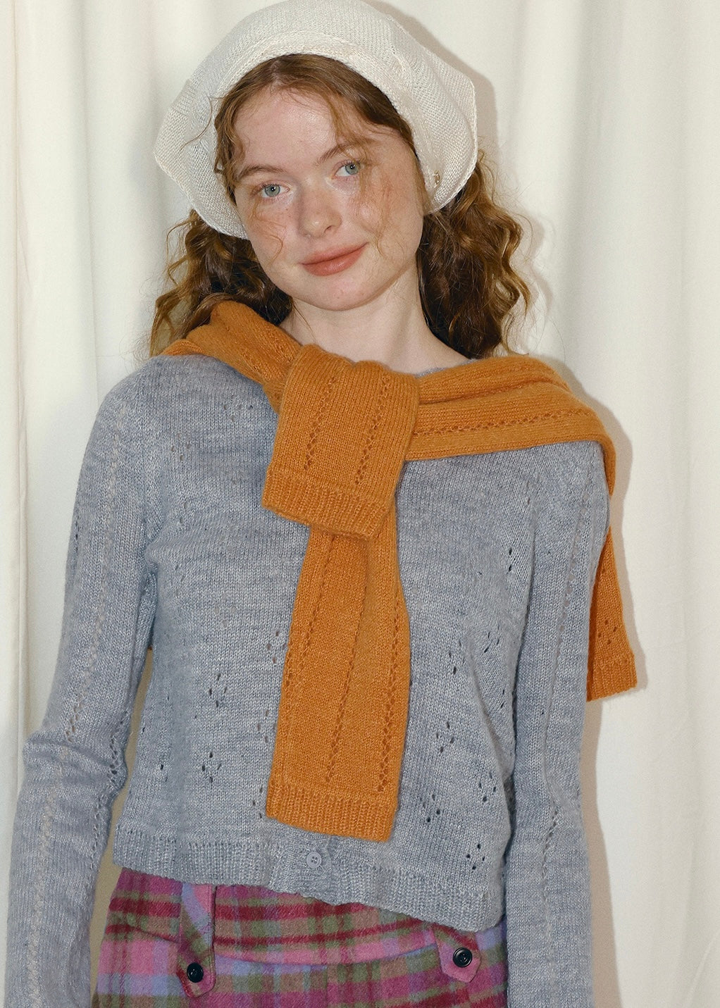 Vintage Pointelle Button-Up Knit Cardigan(2COLOR)