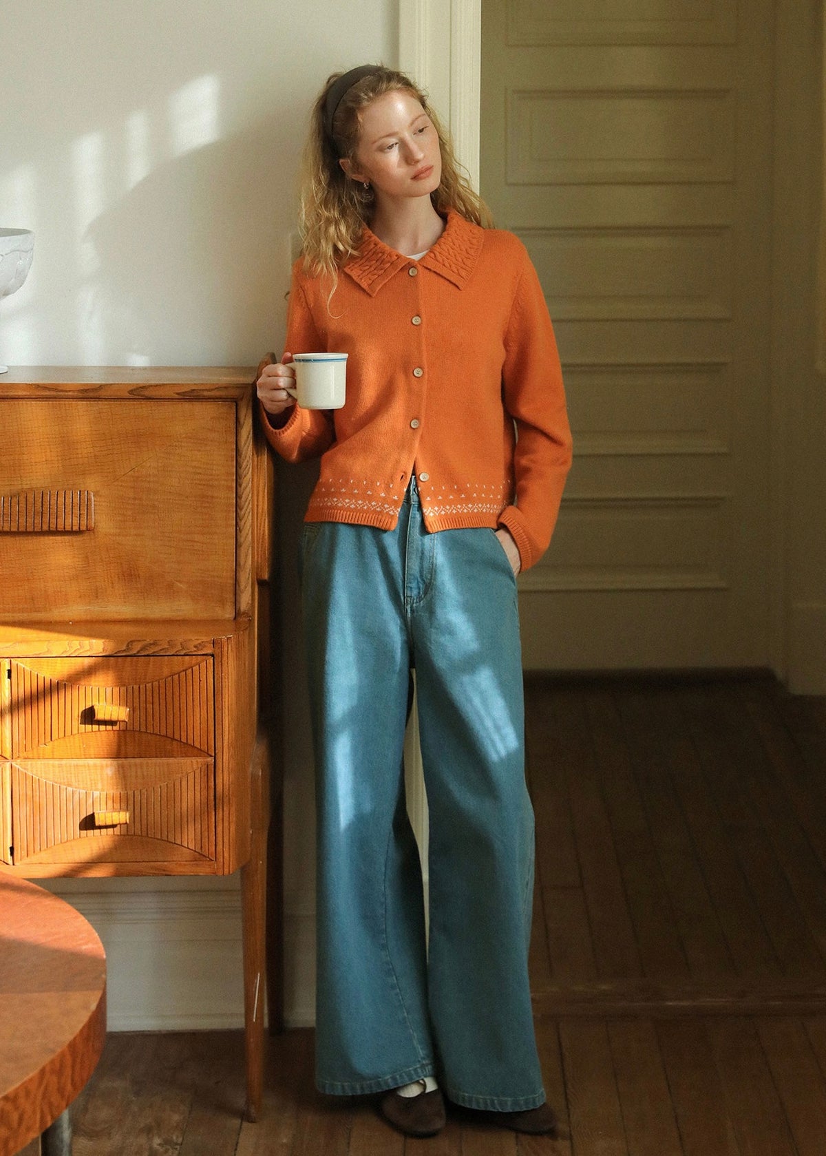 Autumn/Winter Clementine Twisted Collar Vintage Knit Cardigan
