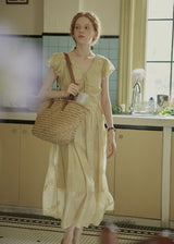 Lemon Yellow Glaze Ruched Dress
