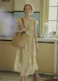 Lemon Yellow Glaze Ruched Dress