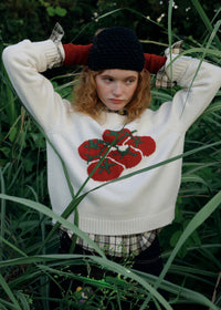 Tomato Jacquard Crew Neck Knit Sweater