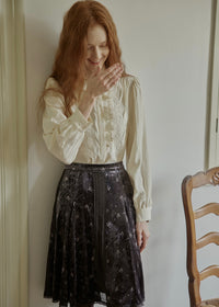 Romantic Cream Lace Embroidered Ruffle Collar Vintage Blouse