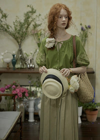 Willow Garden Embroidered Blouse | Romantic Green Cotton Shirt