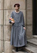 Shirred Waist Vintage Floral Long Dress