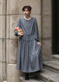 Shirred Waist Vintage Floral Long Dress