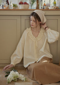 Buttercream Ruffle Embroidered Vintage Blouse