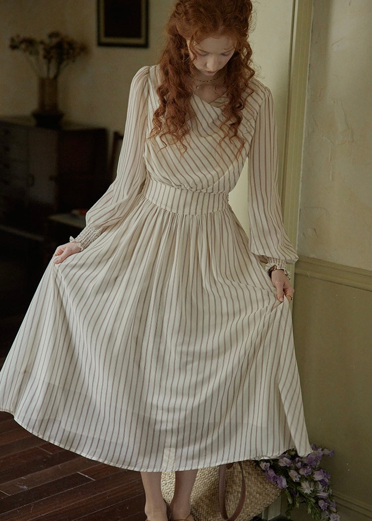 Echoes of Time Classic Stripe Long Sleeve Dress