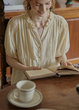 Butterlight Poem Blouse | Pintuck Vintage Top in Ivory Yellow