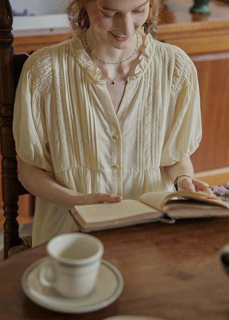 Butterlight Poem Blouse | Pintuck Vintage Top in Ivory Yellow