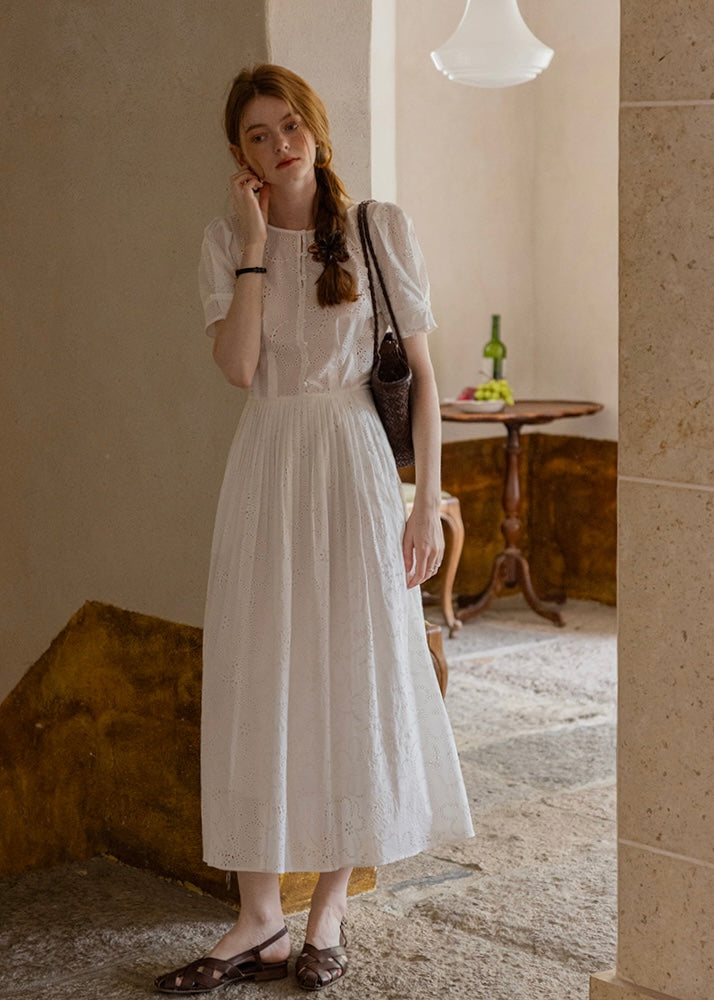 Alba Eyelet Cotton Dress | Romantic White Embroidered Summer dress