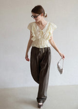 Soft Frill Smocked Waist Summer Blouse