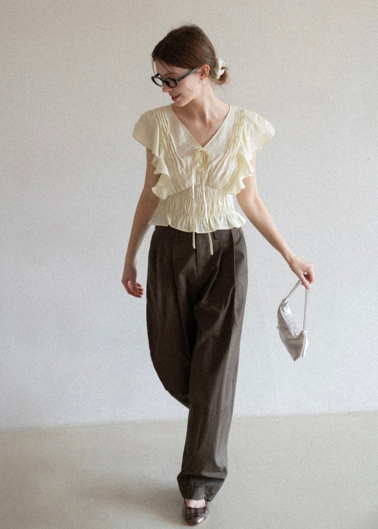 Soft Frill Smocked Waist Summer Blouse