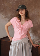 Éloise Ribbon Front Top | Soft T-Shirt for Summer(3COLOR)