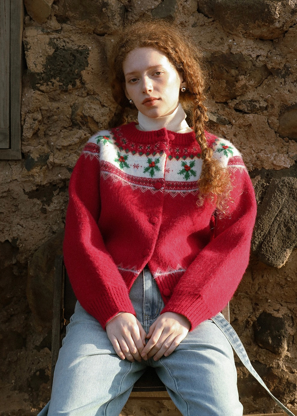 Frosty Orchard Fair Isle Vintage Knit Cardigan(2COLOR)