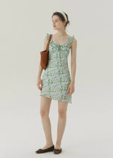 Green Petal Sheer Floral Ribbon Sleeveless Top
