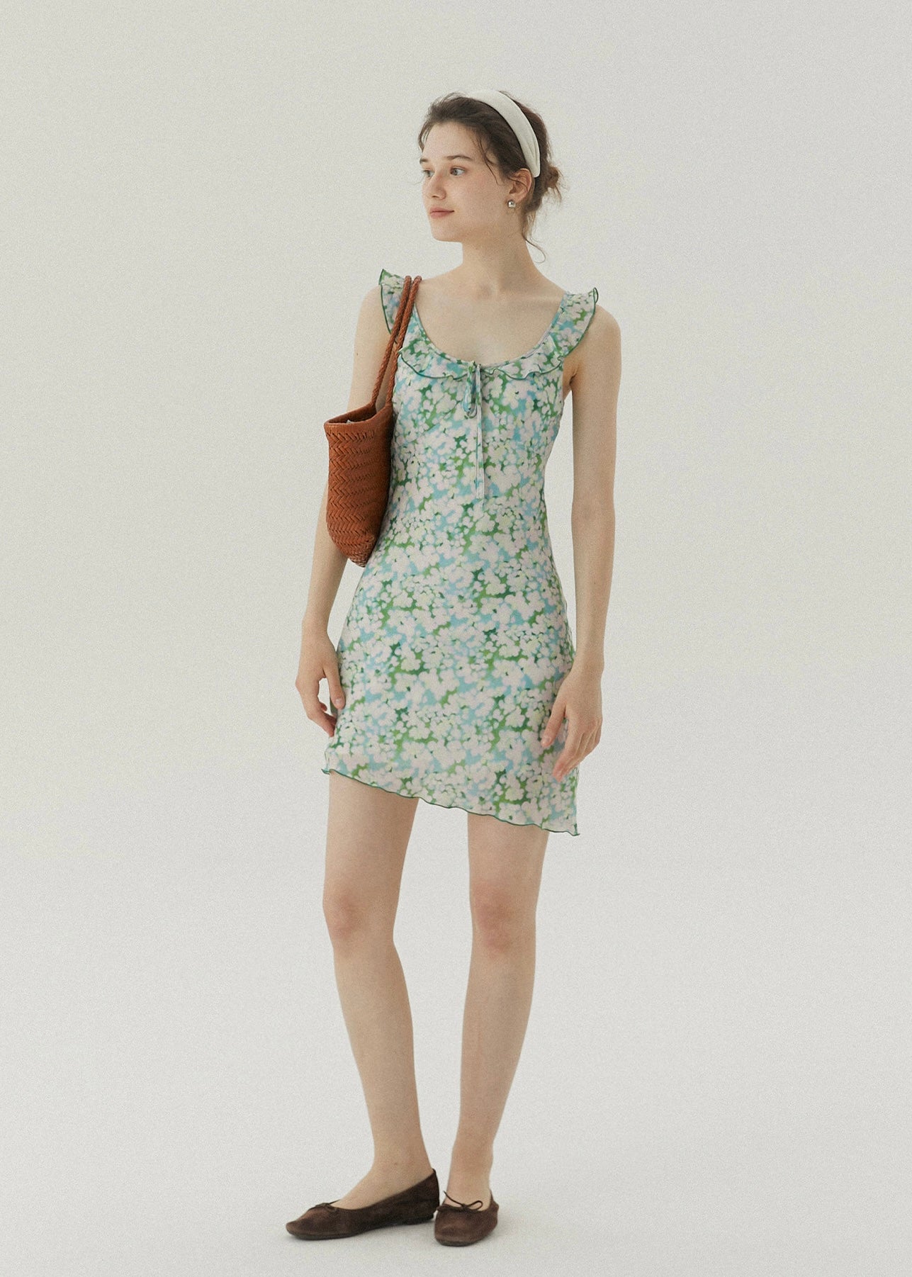 Green Petal Sheer Floral Ribbon Sleeveless Top
