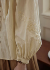 Buttercream Ruffle Embroidered Vintage Blouse