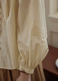 Buttercream Ruffle Embroidered Vintage Blouse