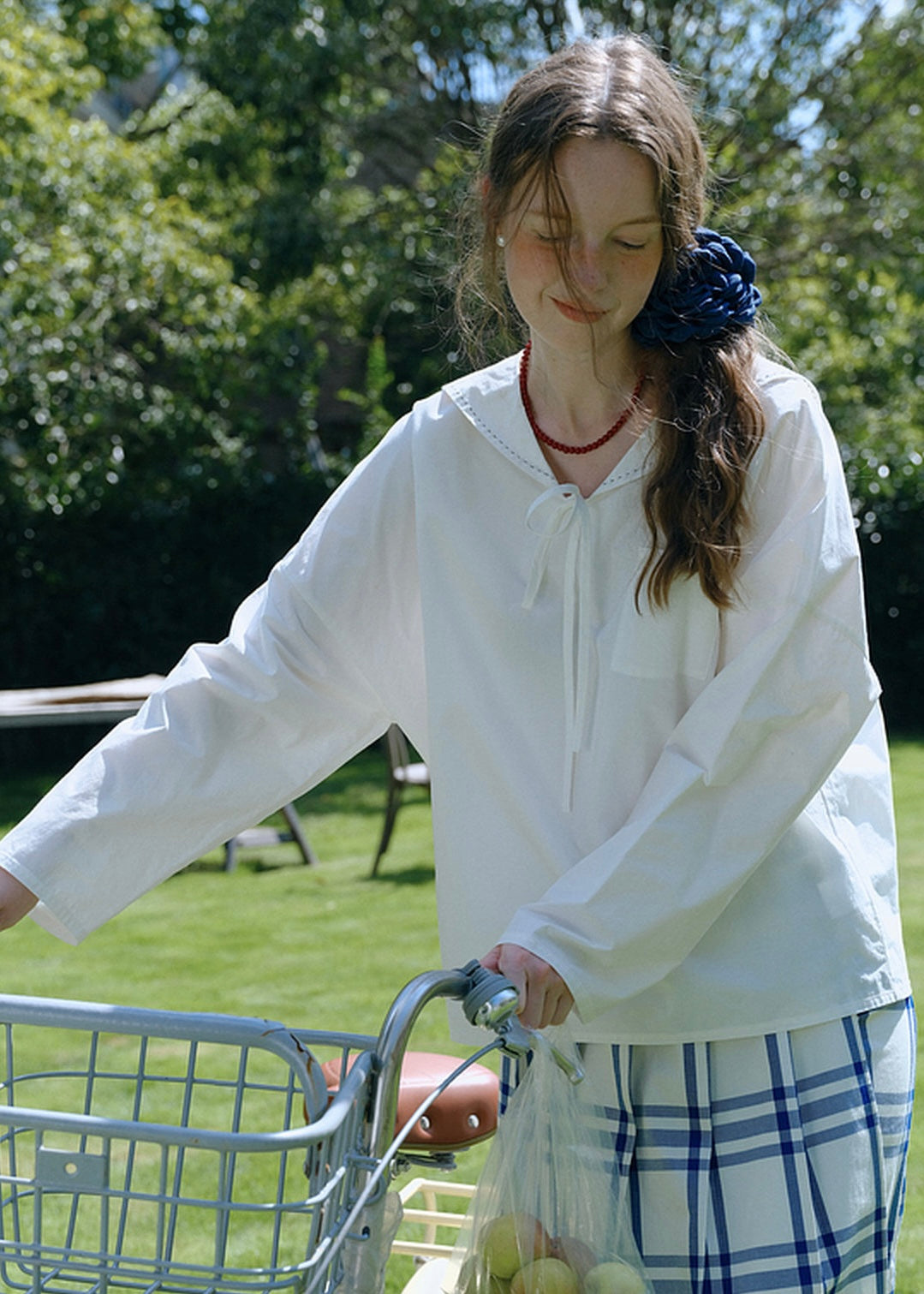 Vintage Sailor Collar Tie Long Sleeve Blouse