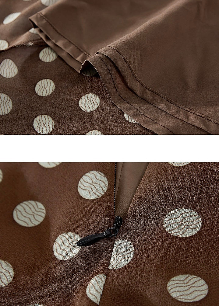 Cocoa Dot Flare Skirt Vintage Polka Dot Ruffle Hem A-Line Skirt