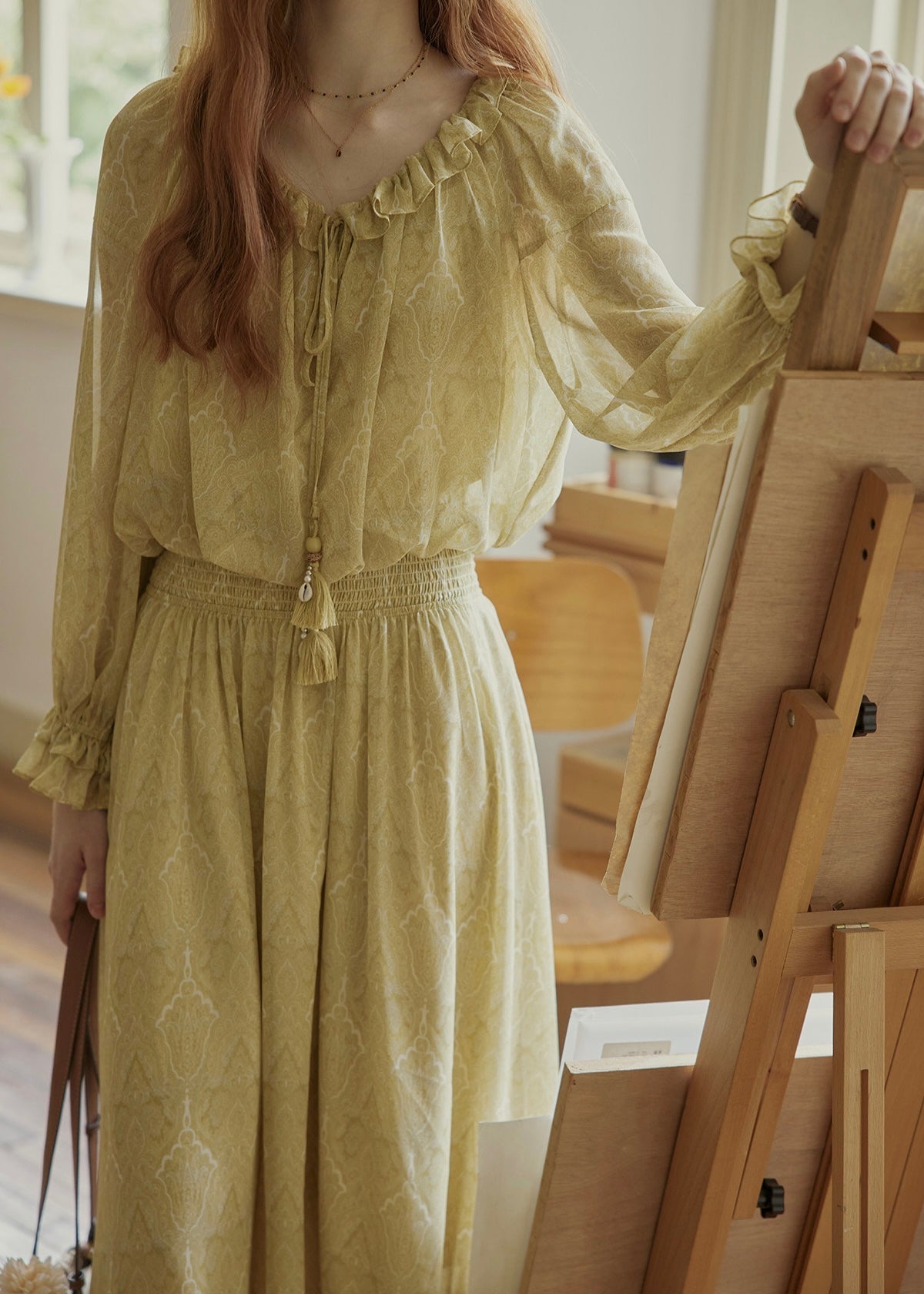 Aurélie Oil Painting Waist Tie Maxi Dress