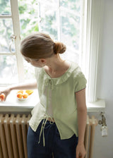 Celery Whisper Blouse | Soft Green Romantic Tie Blouse