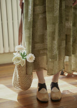 Vintage Sage Green Floral Wrap Maxi Dress