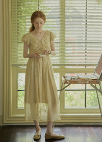 Lemon Yellow Glaze Ruched Dress