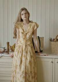 Golden Lily Lace Tie Flare Long Dress