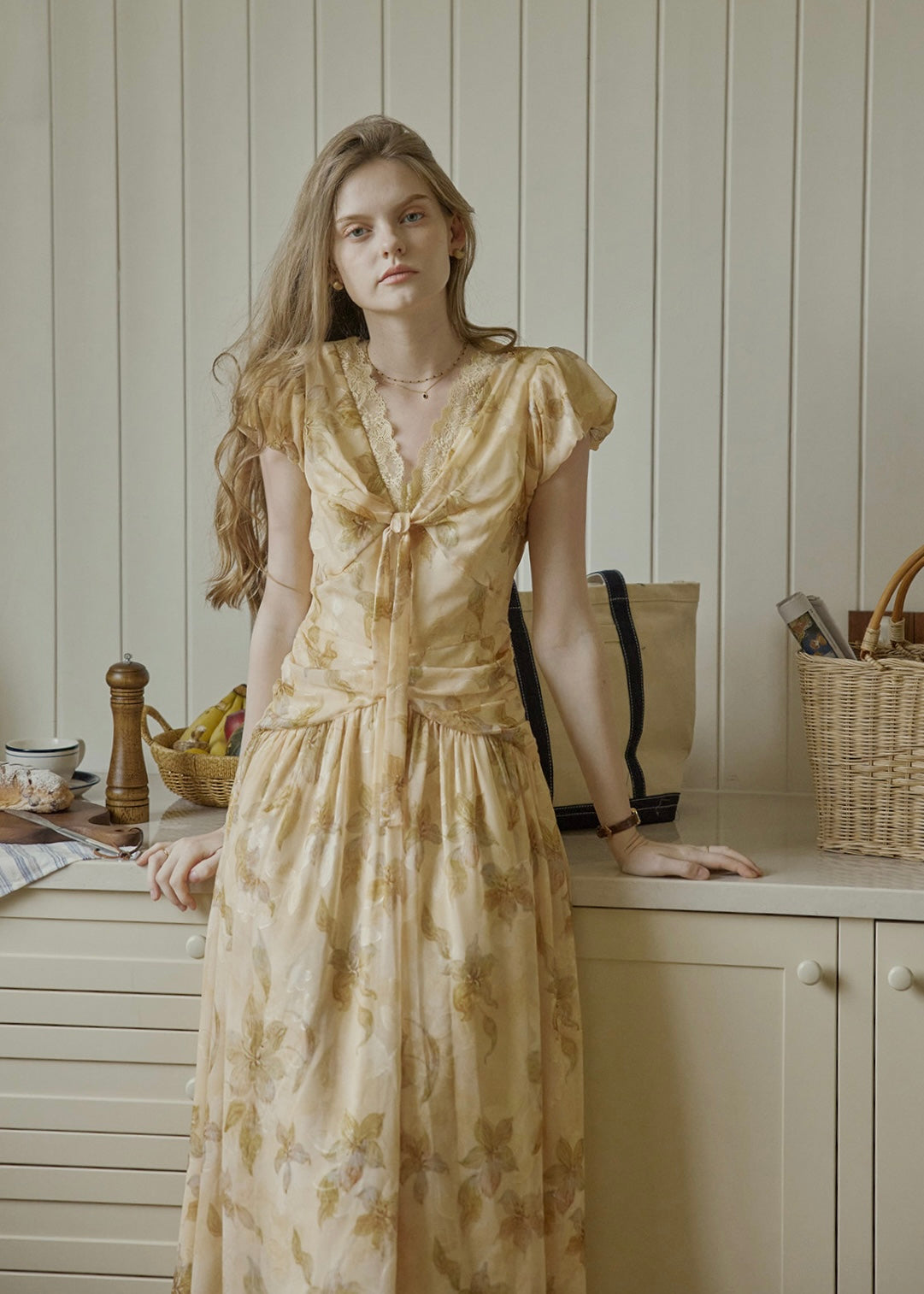 Golden Lily Lace Tie Flare Long Dress