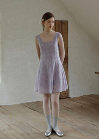 Lilas Reverie Lavender Jacquard Lace-Up Dress