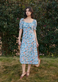 Blossom Breeze Dress | Puff Sleeve Blue Floral Summer Dress