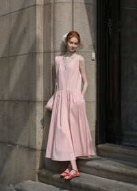 Summer Petal Cotton Dress | Light Pink Sleeveless Dress