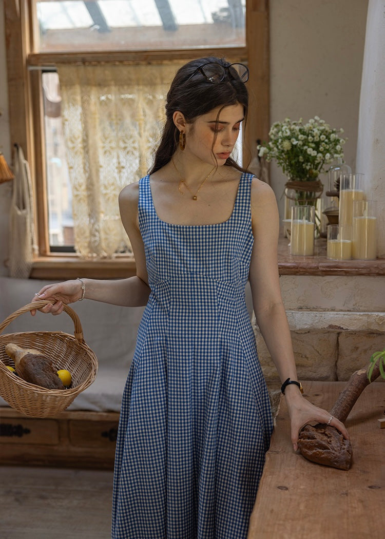 Picnic Breeze Dress | Gingham Check Sleeveless Flare Summer Dress(2COLOR)