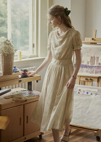 Aveline Draped Neck Floral Embroidered Dress