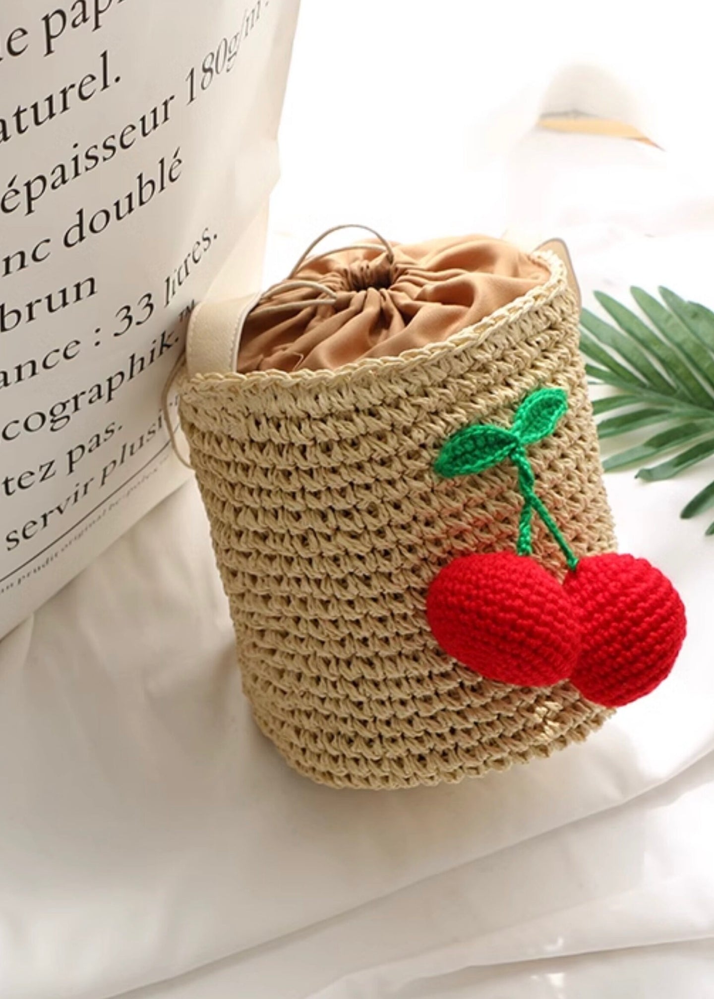 Sweet Cherry Woven Straw Summer Tote Bag