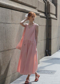 Summer Petal Cotton Dress | Light Pink Sleeveless Dress