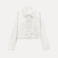 Ivory Cascade Ruffle Vintage Long Sleeve Blouse