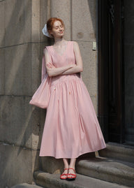 Summer Petal Cotton Dress | Light Pink Sleeveless Dress