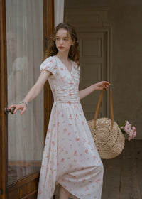 Clair de Soft White Floral Shirred Dress