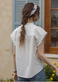 Embroidered Frill Sleeve Linen Blend Blouse(2COLOR)