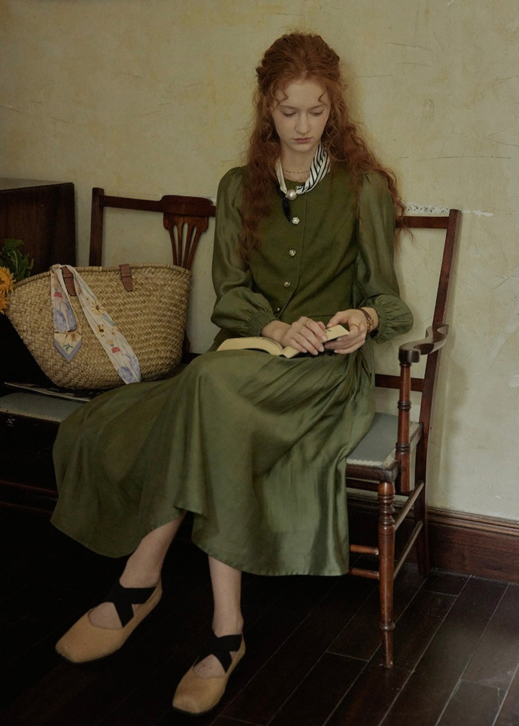 Olive Charm Vintage High Waist Two-Piece Dress