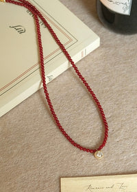 Crimson Beaded Charm Vintage Necklace