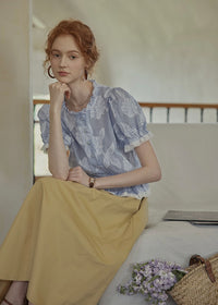 Lilac Garden Blouse | Embroidered Puff Sleeve Ruffle Top